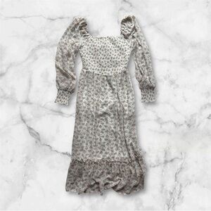 Floral Cottage Core Midi Dress - Smocked Puff Sleeve Prairie Dress